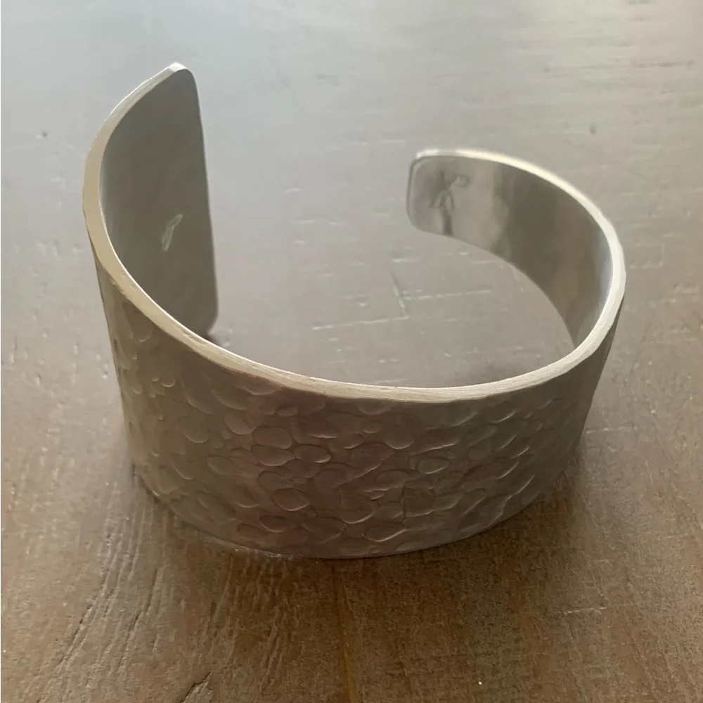 Wendell August Forge Hammered Silver-Tone Cuff Bracelet Textured Wide Statement